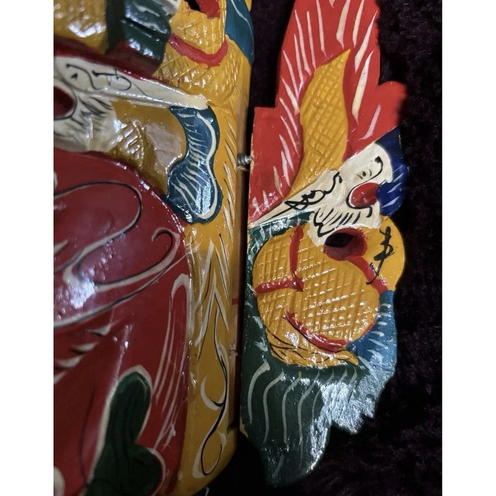Vintage '50s Indonesian GARUDA Handmade Carved & Painted Wood Guardian Mask